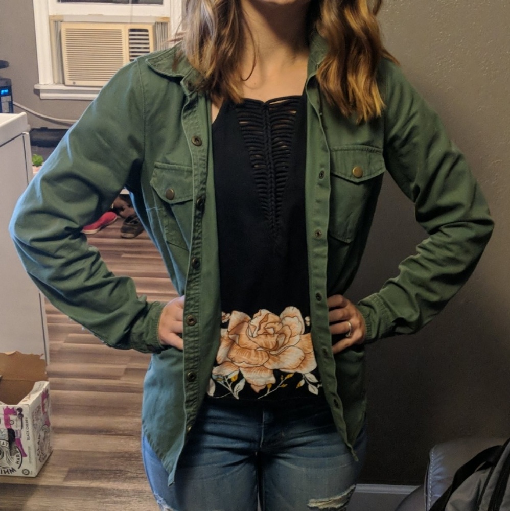 Green denim jacket